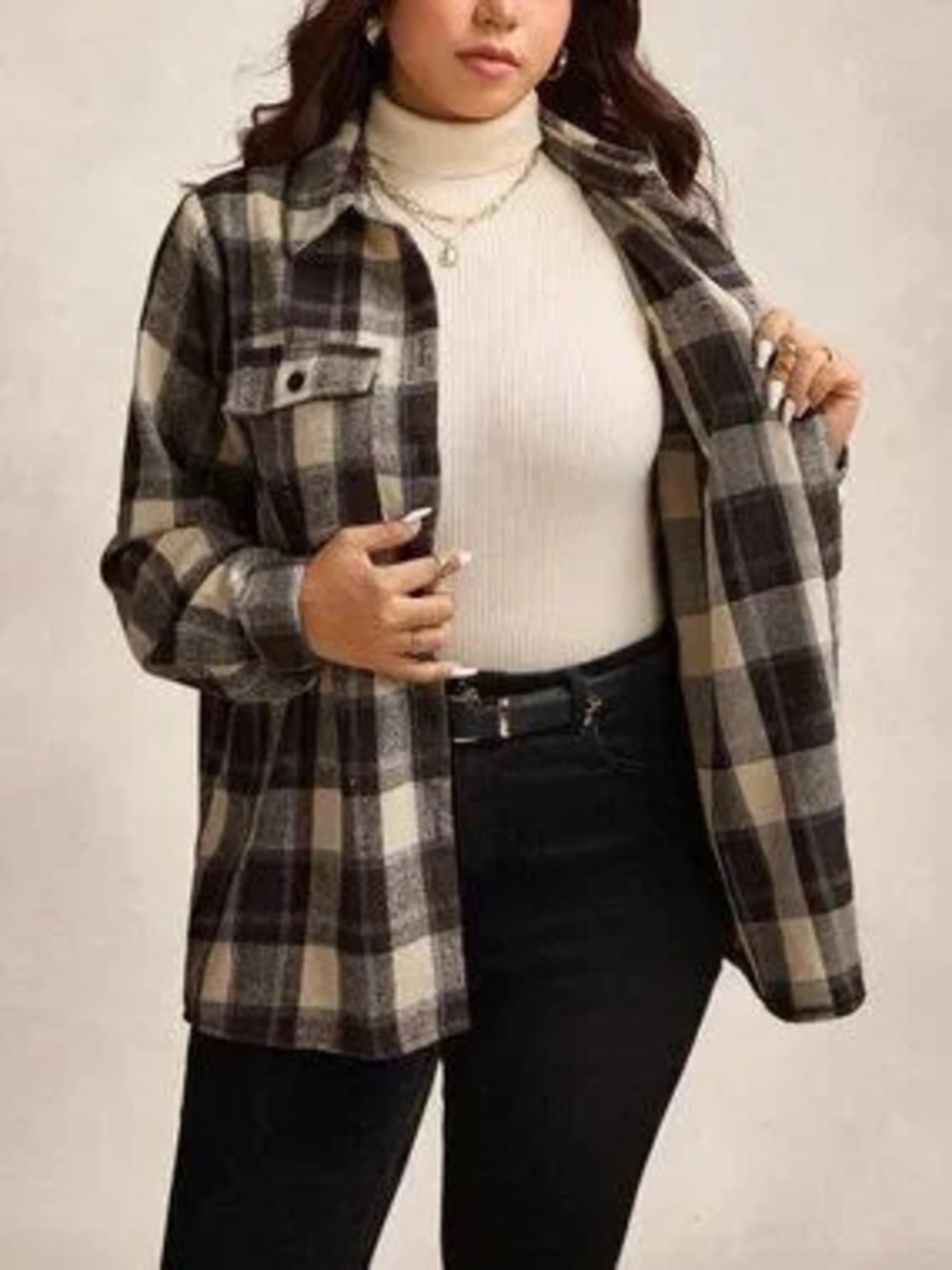 Multicolor Casual Women's Plus Size Plaid Jacket